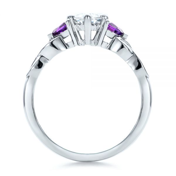 14k White Gold Custom Amethyst And Diamond Engagement Ring - Front View - 100817