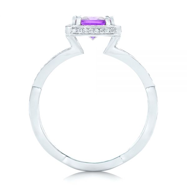 14k White Gold Custom Amethyst And Diamond Engagement Ring - Front View -  102449