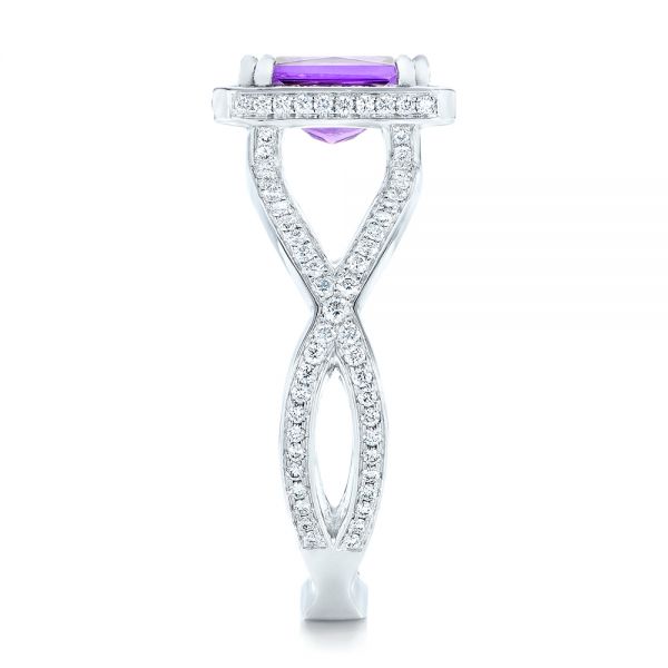 14k White Gold Custom Amethyst And Diamond Engagement Ring - Side View -  102449