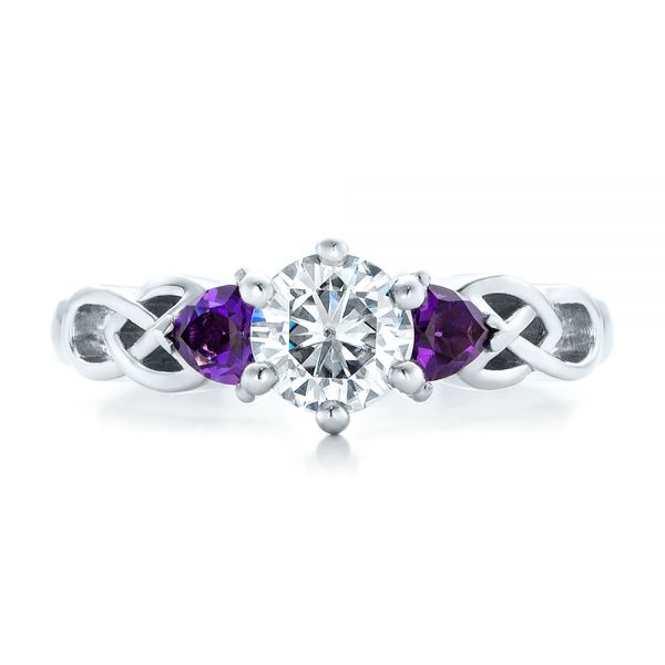 14k White Gold Custom Amethyst And Diamond Engagement Ring - Top View -  100817