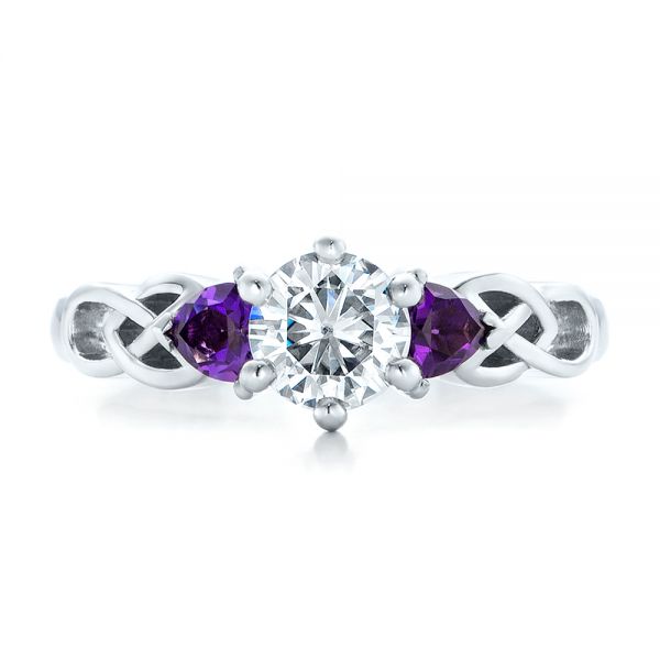  Platinum Platinum Custom Amethyst And Diamond Engagement Ring - Top View -  100817