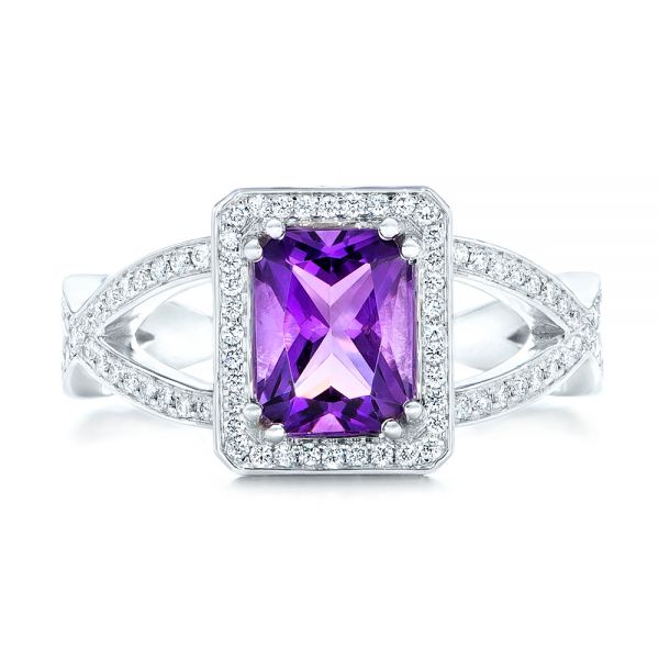14k White Gold Custom Amethyst And Diamond Engagement Ring - Top View -  102449