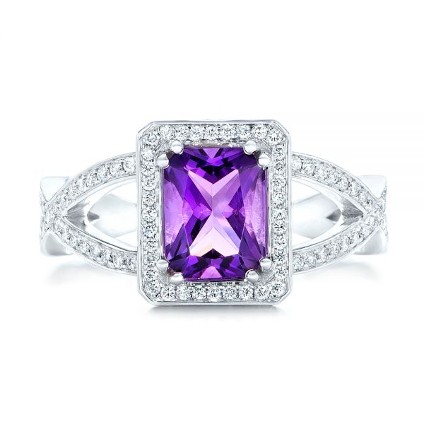  Platinum Platinum Custom Amethyst And Diamond Engagement Ring - Top View -  102449