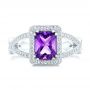 14k White Gold Custom Amethyst And Diamond Engagement Ring - Top View -  102449 - Thumbnail