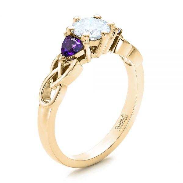 14k Yellow Gold 14k Yellow Gold Custom Amethyst And Diamond Engagement Ring - Three-Quarter View -  100817