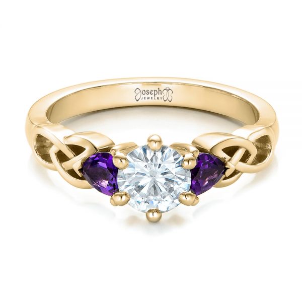 14k Yellow Gold 14k Yellow Gold Custom Amethyst And Diamond Engagement Ring - Flat View -  100817