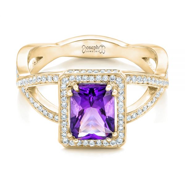 18k Yellow Gold 18k Yellow Gold Custom Amethyst And Diamond Engagement Ring - Flat View - 102449