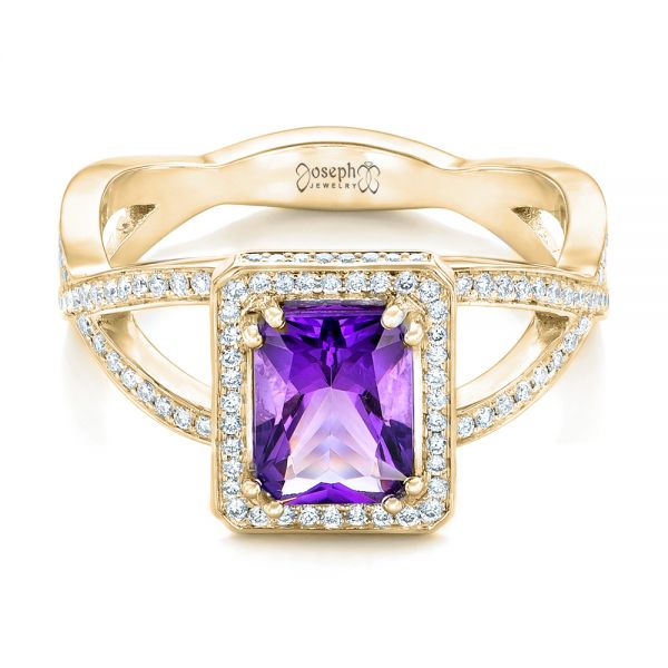 18k Yellow Gold 18k Yellow Gold Custom Amethyst And Diamond Engagement Ring - Flat View -  102449