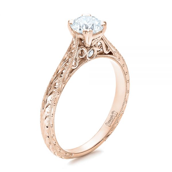 Round Diamond Antique Star Engagement Ring In 18K Rose Gold