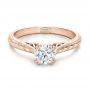 14k Rose Gold 14k Rose Gold Custom Antique Hand Engraved Diamond Solitaire Engagement Ring - Flat View -  100716 - Thumbnail