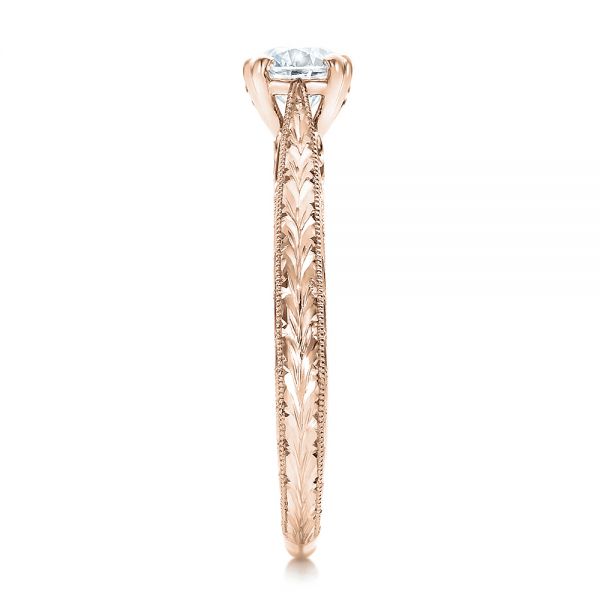 14k Rose Gold 14k Rose Gold Custom Antique Hand Engraved Diamond Solitaire Engagement Ring - Side View - 100716