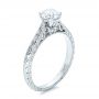 18k White Gold Custom Antique Hand Engraved Diamond Solitaire Engagement Ring