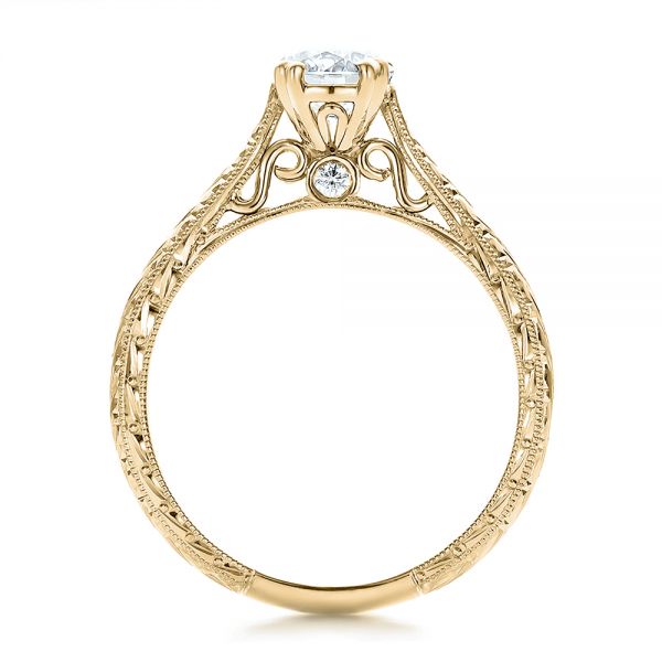 14k Yellow Gold 14k Yellow Gold Custom Antique Hand Engraved Diamond Solitaire Engagement Ring - Front View - 100716