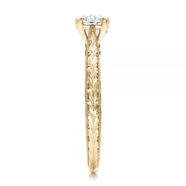 14k Yellow Gold 14k Yellow Gold Custom Antique Hand Engraved Diamond Solitaire Engagement Ring - Side View - 100716