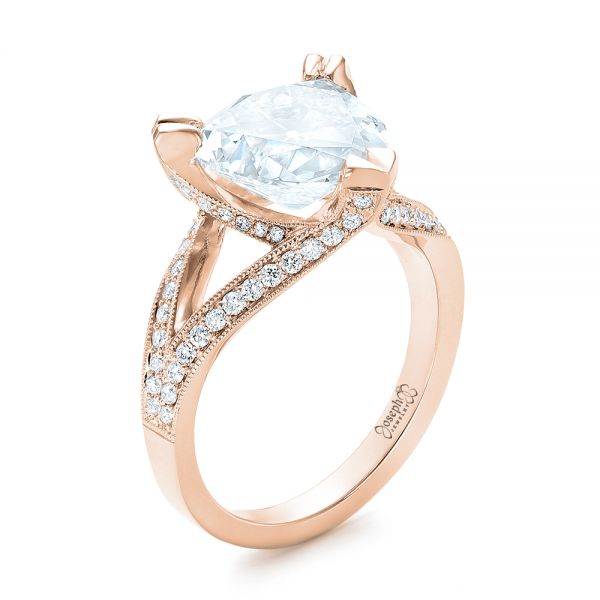 18k Rose Gold 18k Rose Gold Custom Antique Style Diamond Engagement Ring - Three-Quarter View - 103345