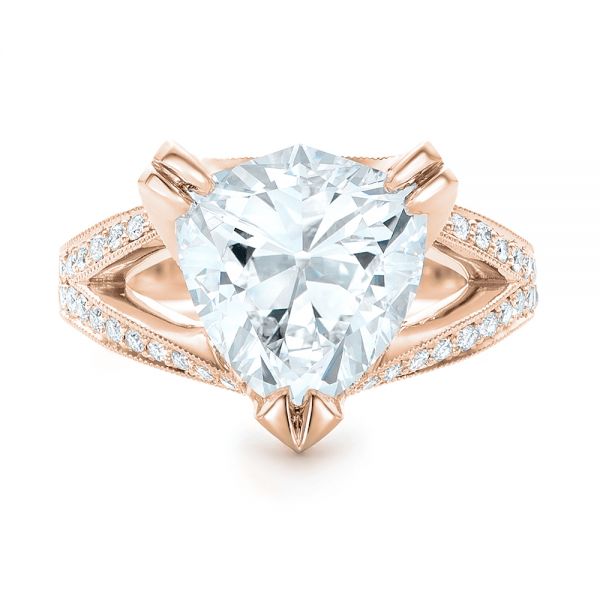 18k Rose Gold 18k Rose Gold Custom Antique Style Diamond Engagement Ring - Top View - 103345