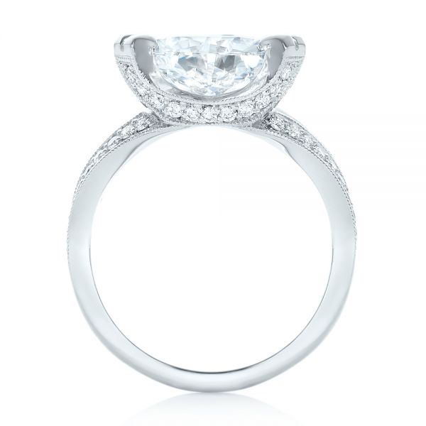 18k White Gold Custom Antique Style Diamond Engagement Ring - Front View -  103345
