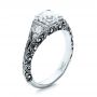 14k White Gold Custom Antiqued And Hand Engraved Diamond Engagement Ring - Three-Quarter View -  101290 - Thumbnail