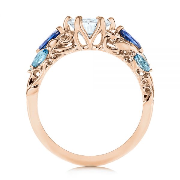 14k Rose Gold 14k Rose Gold Custom Aquamarine Blue Sapphire And Diamond Engagement Ring - Front View -  105282