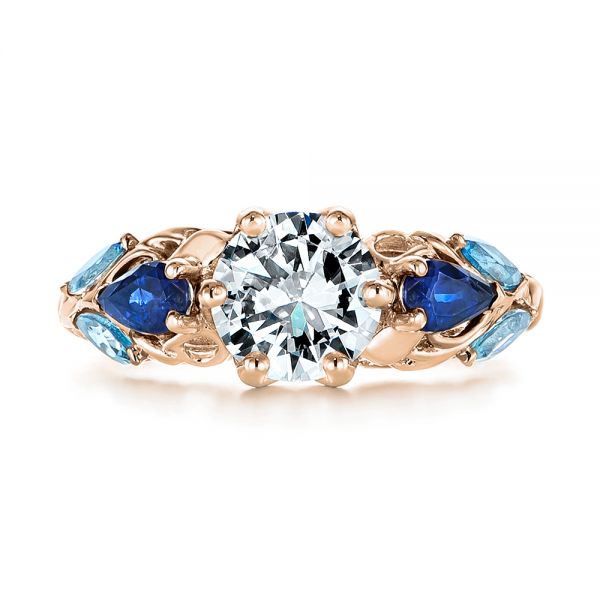 14k Rose Gold 14k Rose Gold Custom Aquamarine Blue Sapphire And Diamond Engagement Ring - Top View -  105282