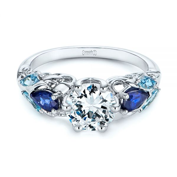 18k White Gold 18k White Gold Custom Aquamarine Blue Sapphire And Diamond Engagement Ring - Flat View -  105282