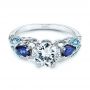 14k White Gold 14k White Gold Custom Aquamarine Blue Sapphire And Diamond Engagement Ring - Flat View -  105282 - Thumbnail