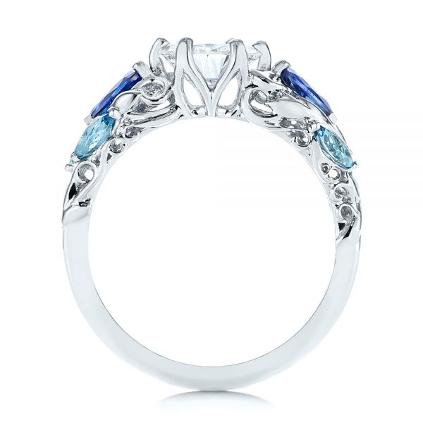  Platinum Custom Aquamarine Blue Sapphire And Diamond Engagement Ring - Front View -  105282