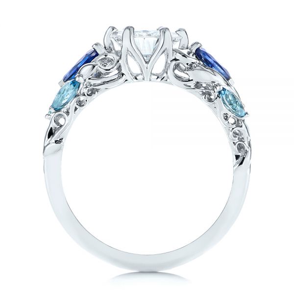 18k White Gold 18k White Gold Custom Aquamarine Blue Sapphire And Diamond Engagement Ring - Front View -  105282