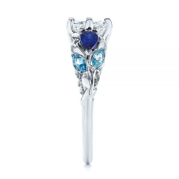 18k White Gold 18k White Gold Custom Aquamarine Blue Sapphire And Diamond Engagement Ring - Side View -  105282