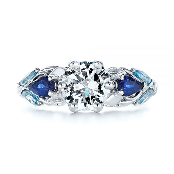  Platinum Custom Aquamarine Blue Sapphire And Diamond Engagement Ring - Top View -  105282