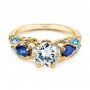 18k Yellow Gold 18k Yellow Gold Custom Aquamarine Blue Sapphire And Diamond Engagement Ring - Flat View -  105282 - Thumbnail