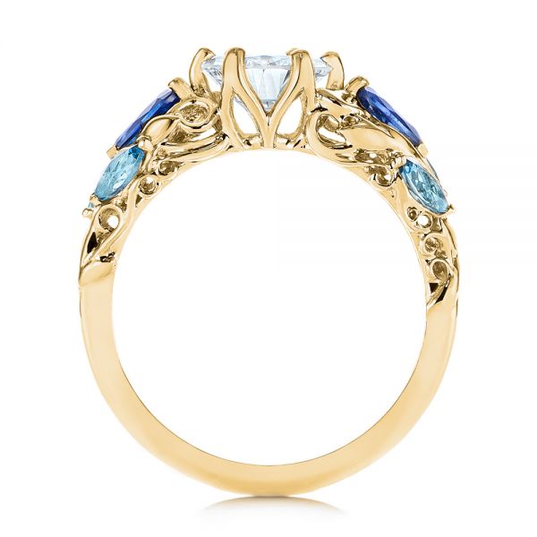 14k Yellow Gold 14k Yellow Gold Custom Aquamarine Blue Sapphire And Diamond Engagement Ring - Front View -  105282