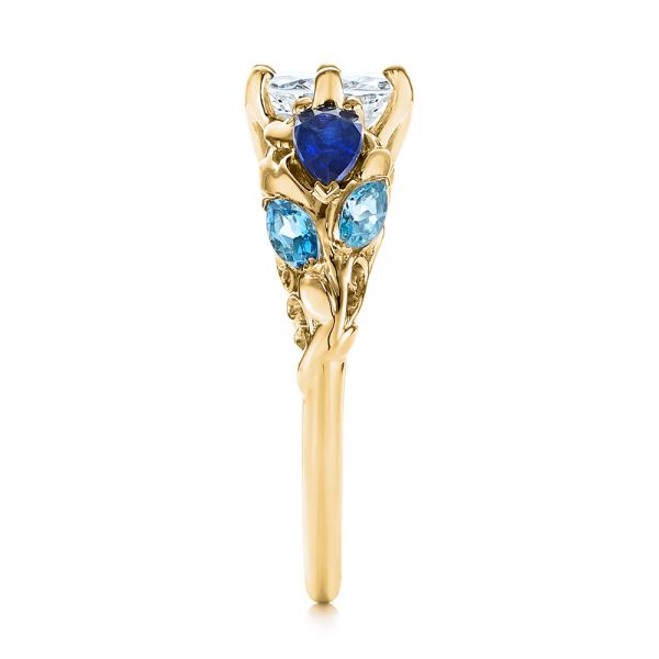 14k Yellow Gold 14k Yellow Gold Custom Aquamarine Blue Sapphire And Diamond Engagement Ring - Side View -  105282