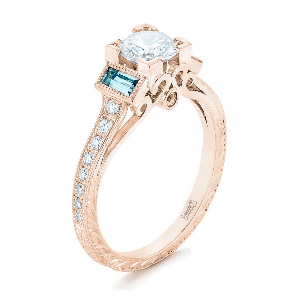 14k Rose Gold 14k Rose Gold Custom Aquamarine And Diamond Engagement Ring - Three-Quarter View -  102862