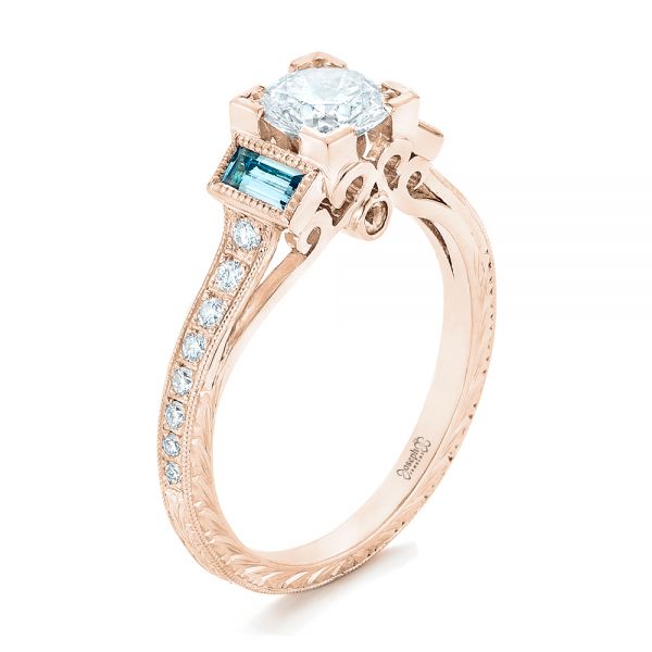 14k Rose Gold 14k Rose Gold Custom Aquamarine And Diamond Engagement Ring - Three-Quarter View - 102862