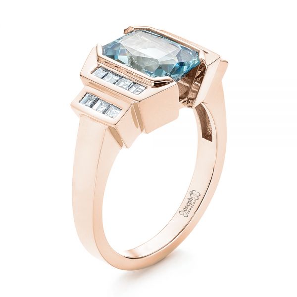14k Rose Gold 14k Rose Gold Custom Aquamarine And Diamond Engagement Ring - Three-Quarter View -  103824