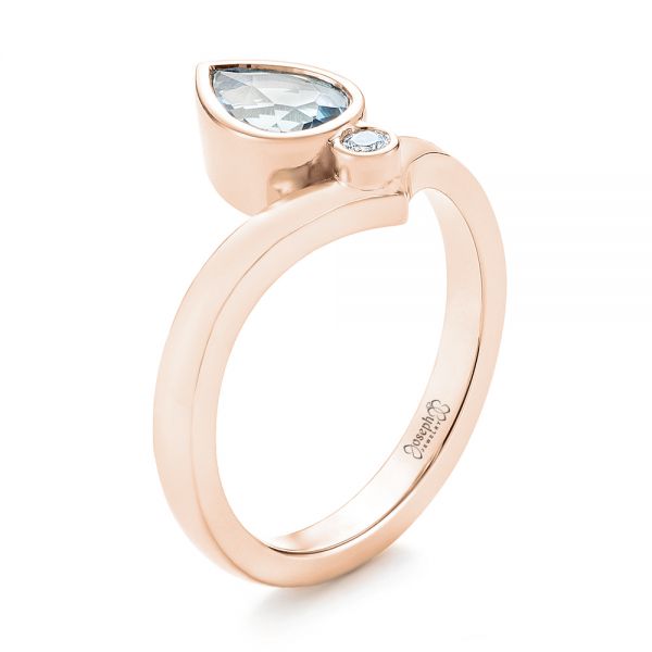 14k Rose Gold 14k Rose Gold Custom Aquamarine And White Sapphire Engagement Ring - Three-Quarter View -  103826