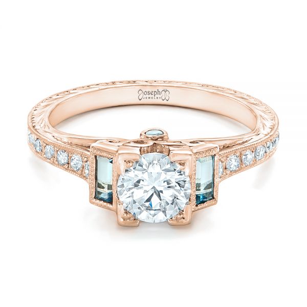 18k Rose Gold 18k Rose Gold Custom Aquamarine And Diamond Engagement Ring - Flat View -  102862