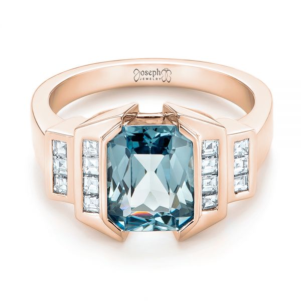 14k Rose Gold 14k Rose Gold Custom Aquamarine And Diamond Engagement Ring - Flat View -  103824