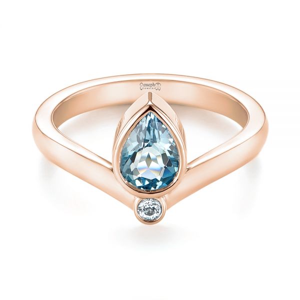 18k Rose Gold 18k Rose Gold Custom Aquamarine And White Sapphire Engagement Ring - Flat View -  103826