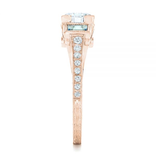 18k Rose Gold 18k Rose Gold Custom Aquamarine And Diamond Engagement Ring - Side View -  102862
