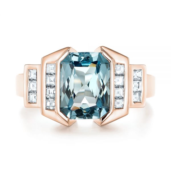 14k Rose Gold 14k Rose Gold Custom Aquamarine And Diamond Engagement Ring - Top View -  103824