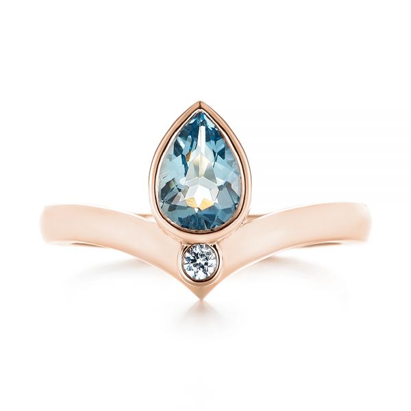 18k Rose Gold 18k Rose Gold Custom Aquamarine And White Sapphire Engagement Ring - Top View -  103826