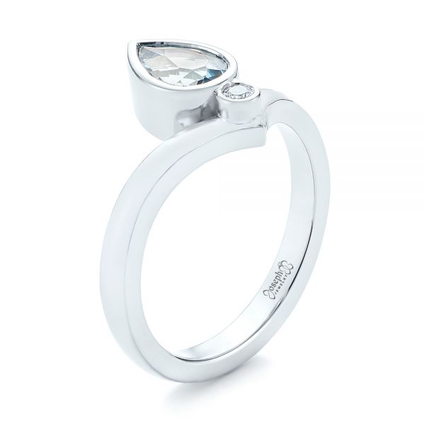 18k White Gold Custom Aquamarine And White Sapphire Engagement Ring - Three-Quarter View -  103826