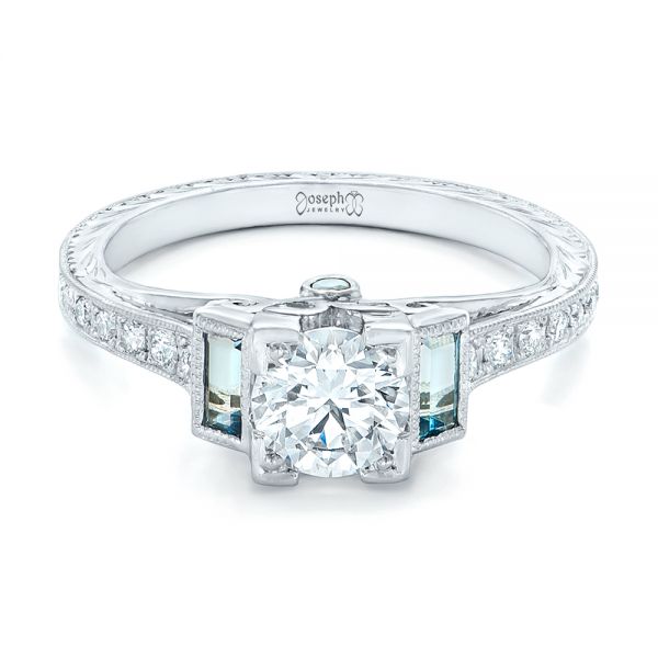 18k White Gold 18k White Gold Custom Aquamarine And Diamond Engagement Ring - Flat View -  102862