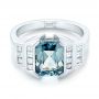 14k White Gold Custom Aquamarine And Diamond Engagement Ring - Flat View -  103824 - Thumbnail