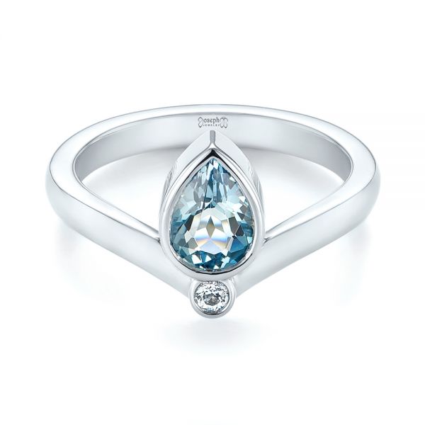 18k White Gold Custom Aquamarine And White Sapphire Engagement Ring - Flat View -  103826