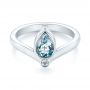 18k White Gold Custom Aquamarine And White Sapphire Engagement Ring - Flat View -  103826 - Thumbnail
