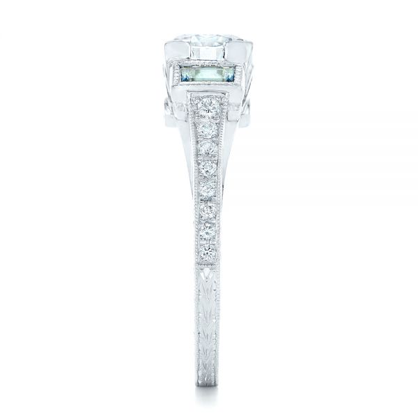  Platinum Custom Aquamarine And Diamond Engagement Ring - Side View -  102862