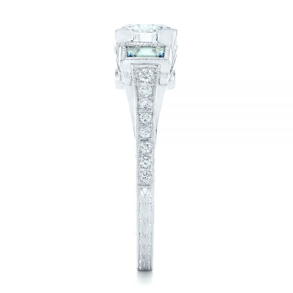 18k White Gold 18k White Gold Custom Aquamarine And Diamond Engagement Ring - Side View -  102862